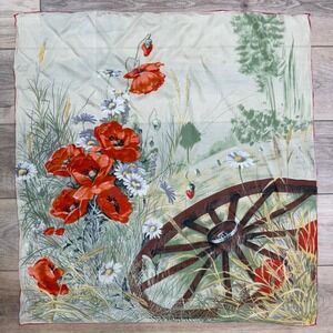 Vintage Floral Scarf Poppy Wagon Wheel Square Silk Accessory Cottagecore Prairie